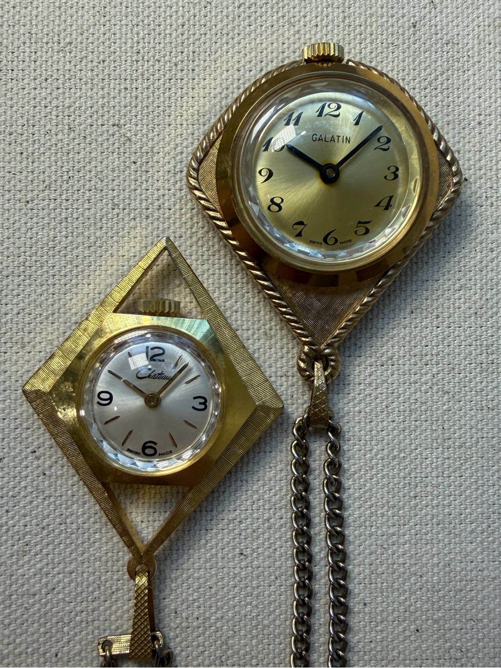 Vintage Gold Watch Pendants: Galatin & Chateau E Gluck Trading Co 60s-70s Mcm
